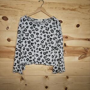 Entro Black and Grey Long Bell Sleeve Leopard Print Blouse Size S